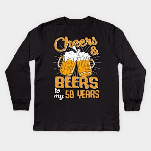 Cheers And Beers To My 58 Years 58th Birthday Funny Birthday Crew Kids Long Sleeve T-Shirt